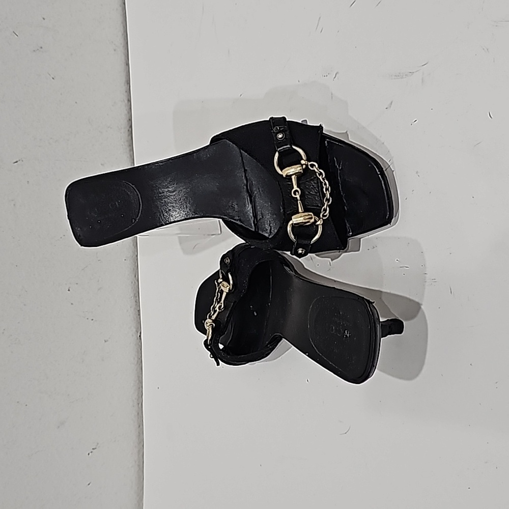 Gucci Black Canvas with  Green Leather Horsebit Slide Sandals Size 9B - Picture 2 of 8